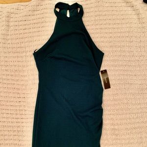 Emerald green high neck asymmetric dress